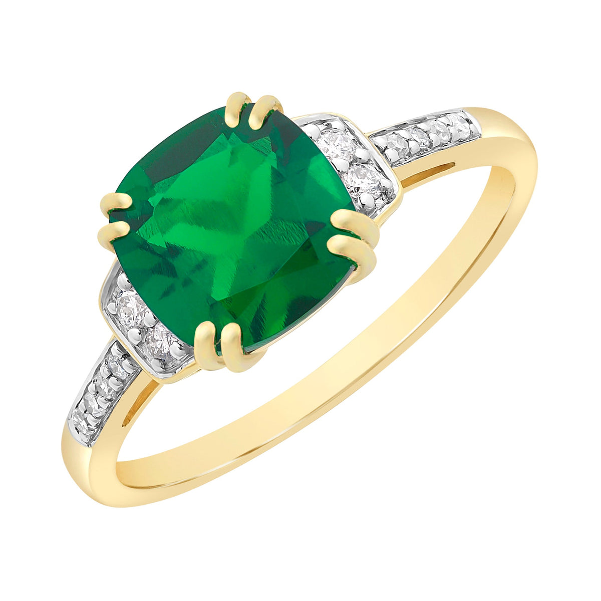 9ct Gold Created Emerald & Diamond Ring