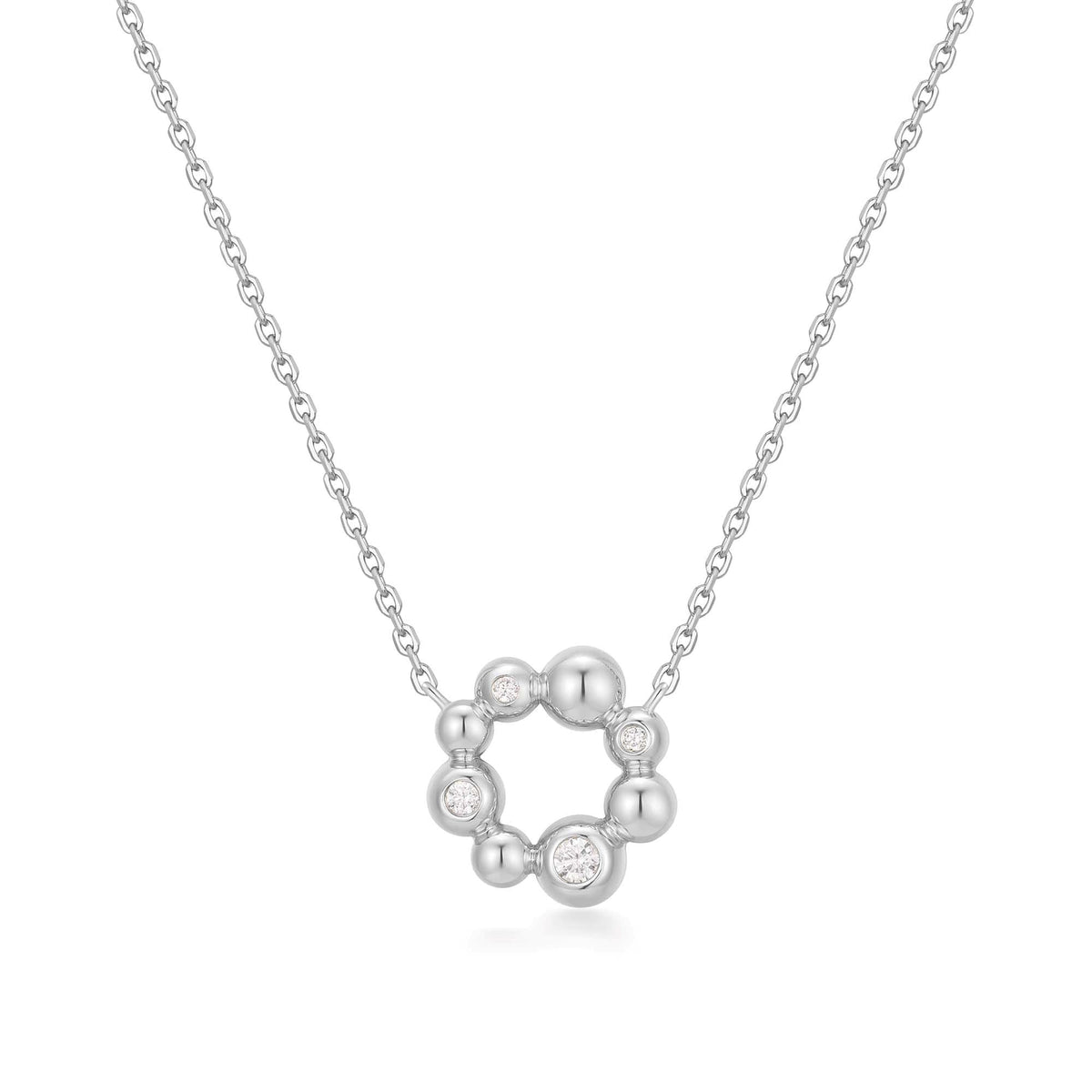 Silver Asymmetric Beaded Circle Necklace