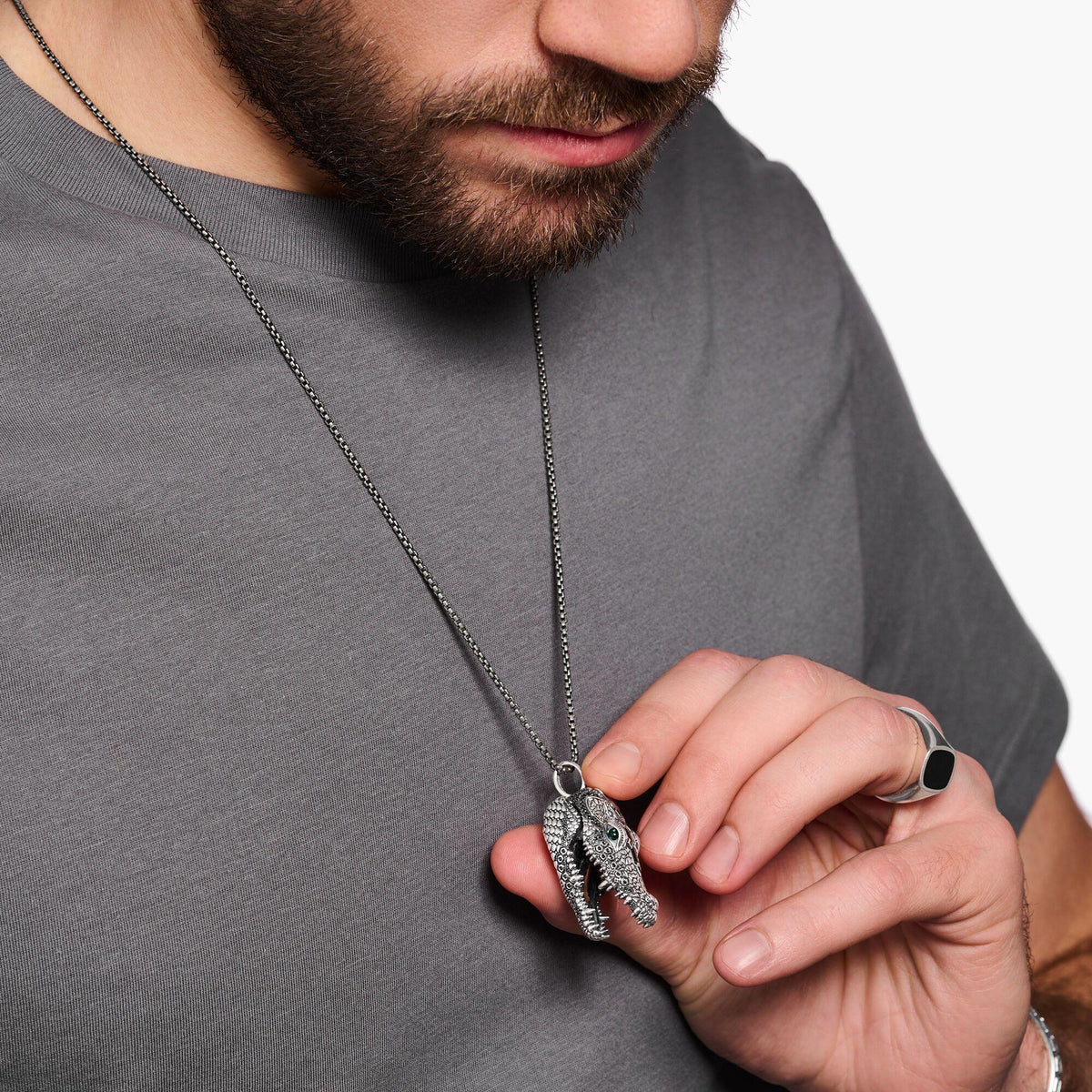 THOMAS SABO Pendant Crocodile Head with Stones Silver Blackened