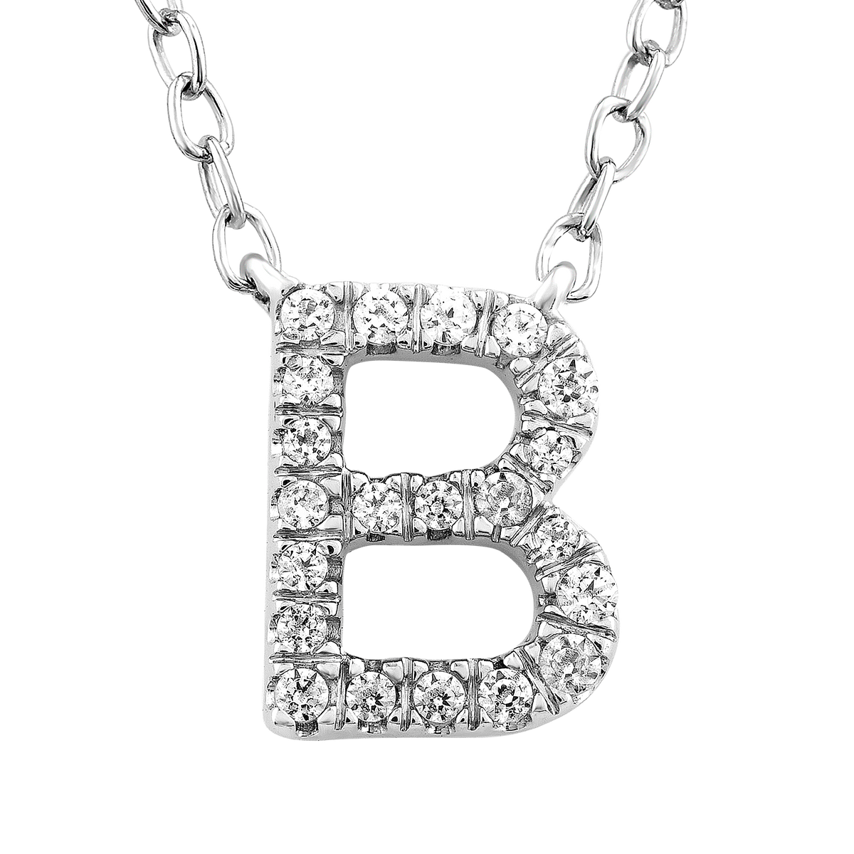 9ct White Gold Diamond Initial 'B' Necklace