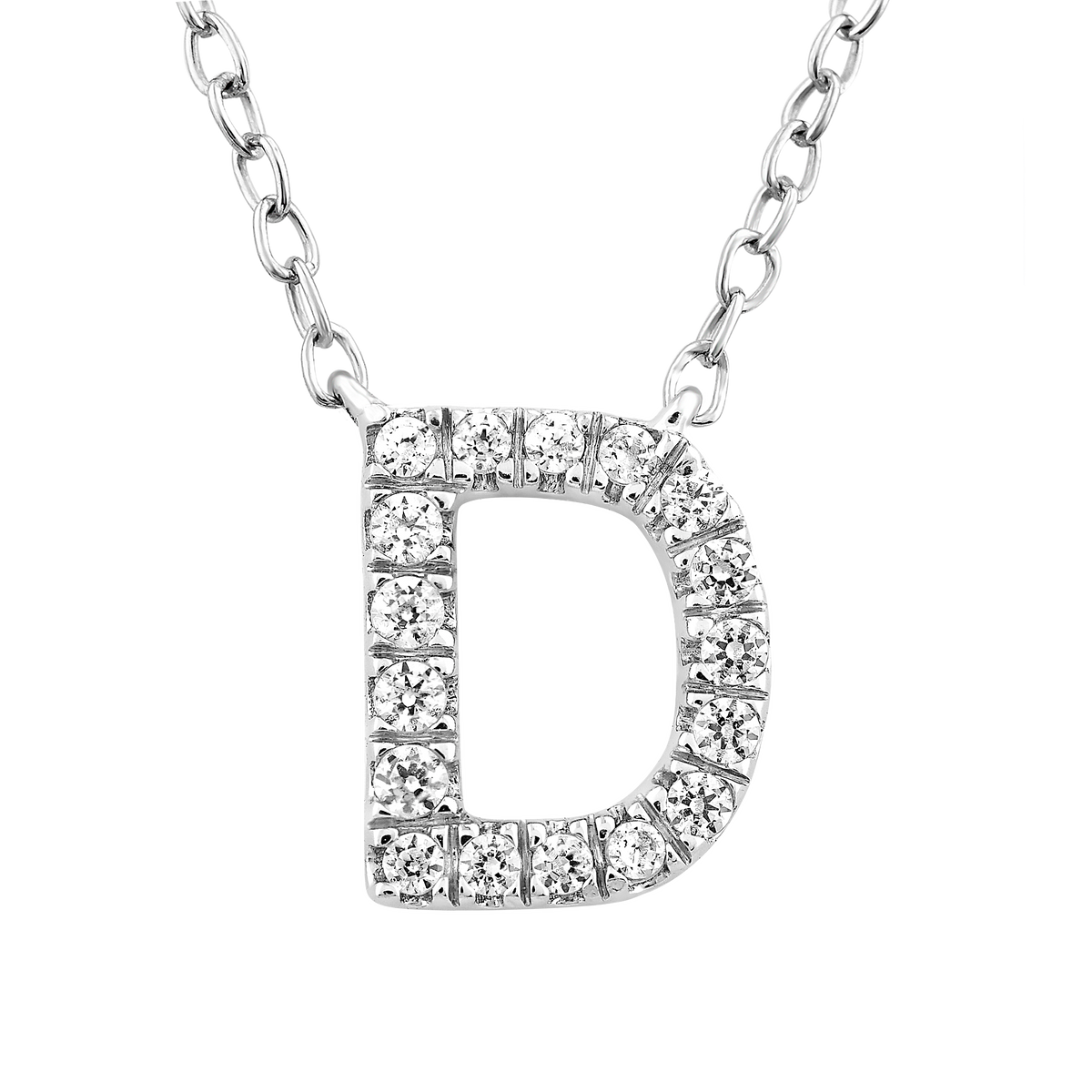9ct White Gold Diamond Initial 'D' Necklace